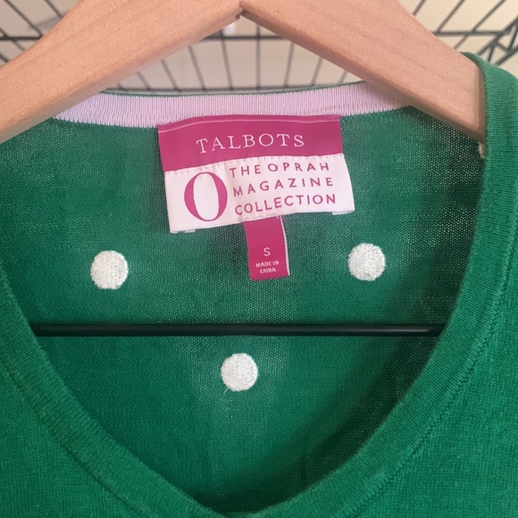 Talbots green with white embroidered polka dots cardigan size small - Picture 2 of 4